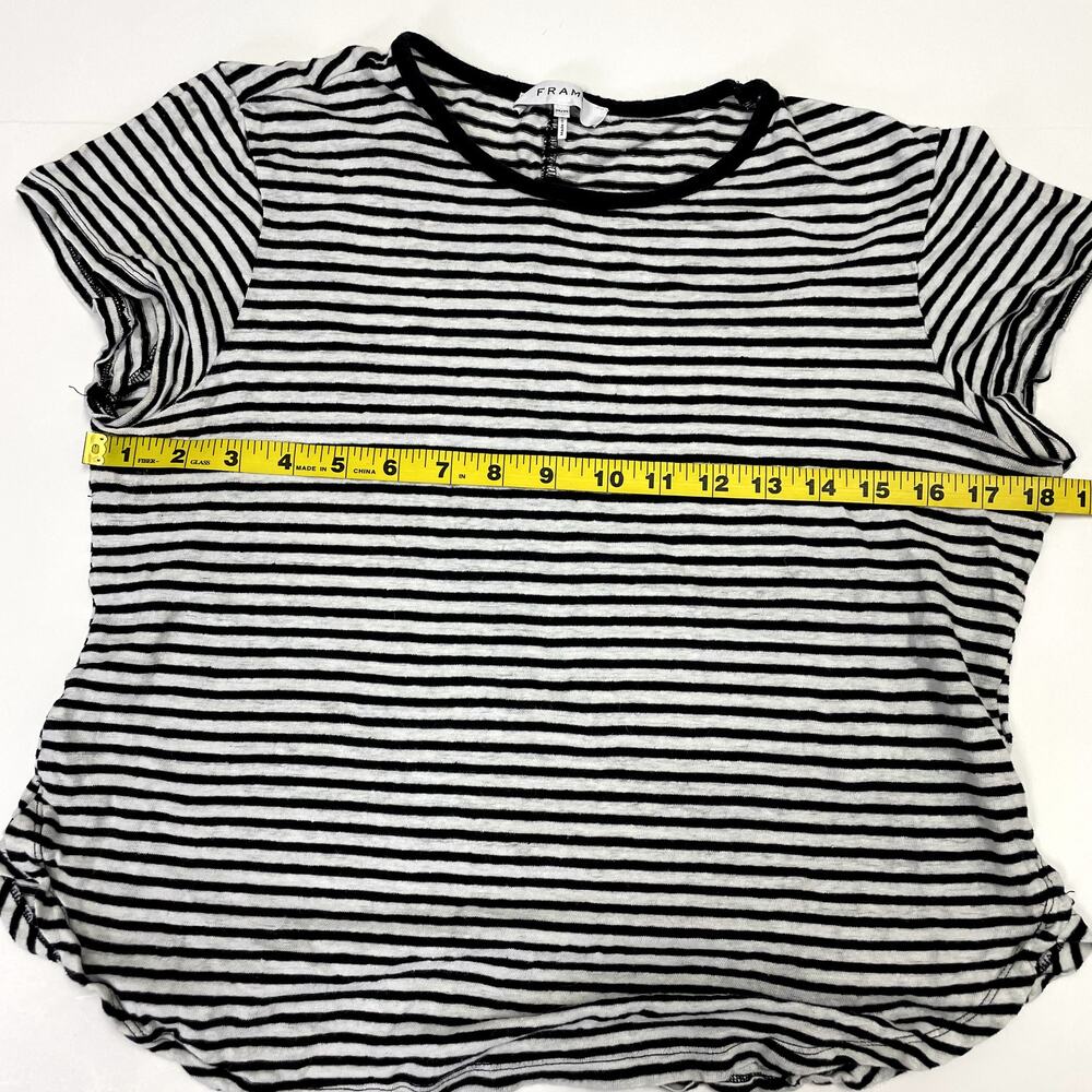 Frame Linen Classic Striped T-Shirt M Black White Crew Neck - Picture 13 of 15